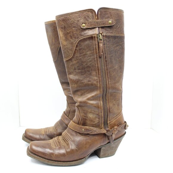 ARIAT WOMEN'S BROWN LEATHER BOOT SIZE 8 1/2 B; STYLE #10016359 SIDE ZIPPER - Picture 1 of 11